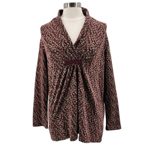 April Cornell Floral V-neck Burgundy Tunic Top Womens Medium - Picture 8 of 8